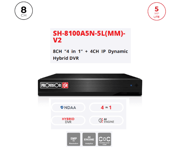 Provision DVR SH-8100A5N-5L V2 8CH+4CH IP AUDIO IN/OUT 2TB — Image 1 | PuzzlePC