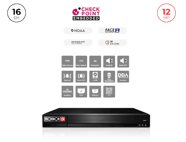 Provision NVR 16400PFAN POE Up to 12MP 4K 2TB disk 1U — Миниатюра 3