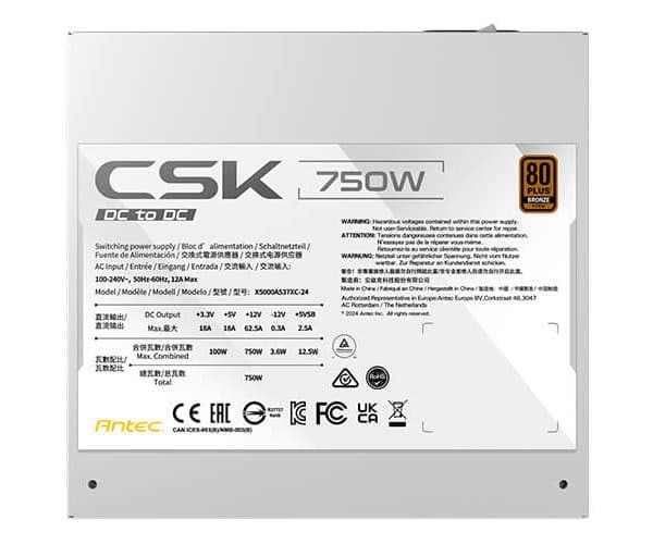 Power supply Antec CSK 750DC Non-Modular 750W 80 PLUS Bronze 120MM 80+ Bronze — Preview 3
