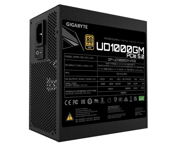 Power supply Gigabyte UD1000GM PG5 1000W PCIE 5.0 ready 80 PLUS Gold 80+ Gold full — Preview 4