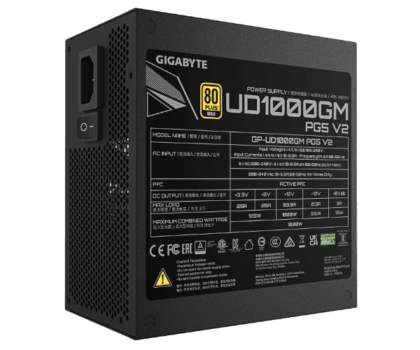 Блок питания Gigabyte UD1000GM PG5 1000W V2 PCIE 5.1 ATX 3.1 80 PLUS Gold 80+ Gold full — Миниатюра 3