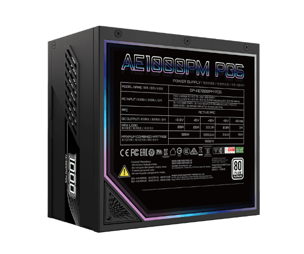 Gigabyte Power supply AORUS ELITE P1000W 80 Plus Platinum Modular PCIe 5.0 1000W 80+ Platinum — Preview 3