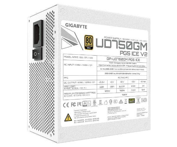 Блок питания Gigabyte UD750M PG5 V2 ICE 750W 80 Plus Gold ATX 3.1 PCIE 5.1 80+ Gold — Миниатюра 3