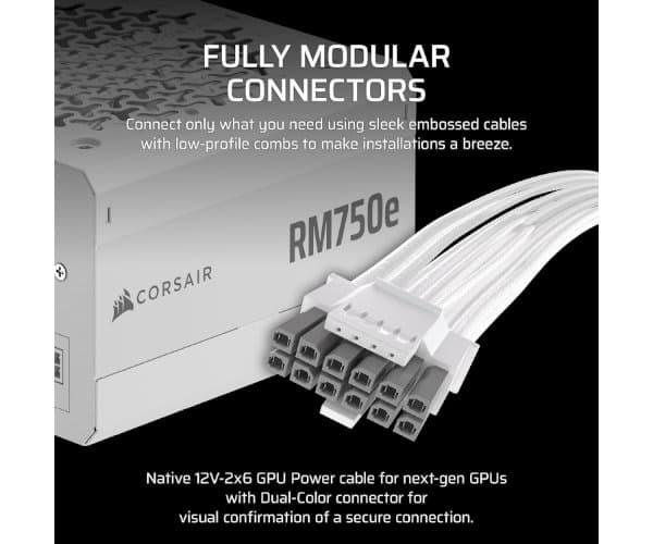 Блок питания Corsair RM750e ATX3.1 Fully modular 80Plus Gold White 750W 80+ Gold — Миниатюра 3