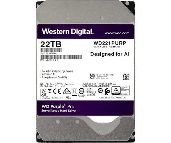Western Digital Накопитель WD 22TB PURPLE Pro Survailance 512MB Cache 7200 rpm SATA III HDD — Миниатюра 3