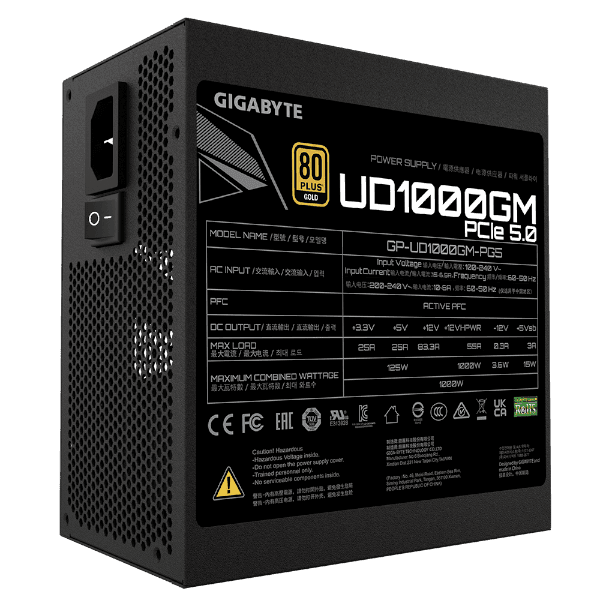 ספק כוח Gigabyte UD1000GM PG5 1000W PCIE 5.0 ready 80 PLUS Gold 80+ Gold full